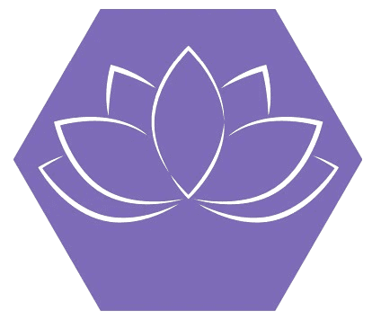 Purple hexagon with a lotus flower icon in the center.